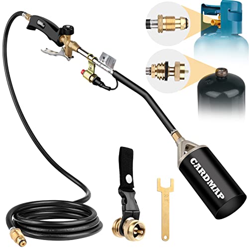 Propane Torch Burner Weed Torch High Output 500,000 BTU with 9.8FT Hose,Heavy Duty Blow Torch Flame Control and Turbo Trigger Push Button Igniter,with 1 LB Propane Adapter,for Garden Ice Snow Road - Black