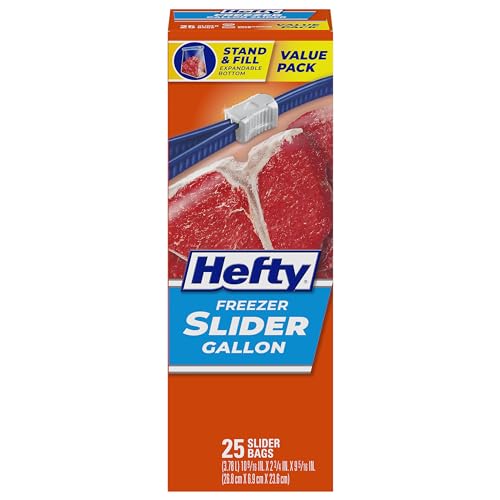 Hefty Slider Freezer Storage Bags, Gallon Size, 25 Count - 25 Count (Pack of 1)