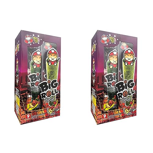 Tao Kae Noi Big Roll Grilled Seaweed BBQ Sauce, gegrillter Seetang, gegrillter Algensnack mit BBQ Flavour, 9 Snackrolls a 3 g, 27 g (Packung mit 2) - 3 g (18er Pack) - BBQ