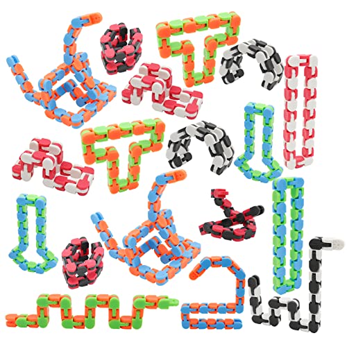LENDOD 18 Pack Wacky Tracks Snap and Click Fidget Toys Finger Sensory Toys, 24 Links Snake Puzzles for Stress Relief, Party Bag Fillers, Party Supplies - 18 PCS