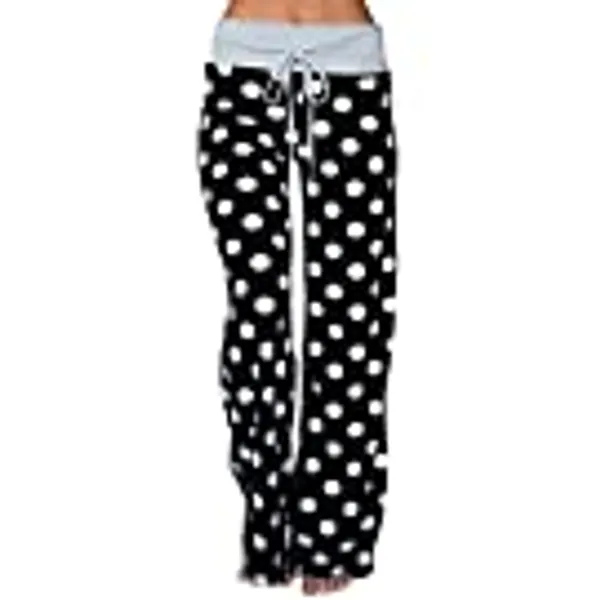 AMiERY Women's Pajama Lounge Pants Floral Striped Polka Dot Print Comfy Casual Stretch Palazzo Bottoms Pants Wide Leg
