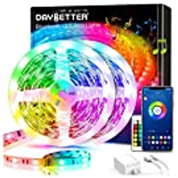 DAYBETTER 60ft Smart Led Lights,5050 RGB Led Strip Lights Kits with Remote, App Control Timer Schedule Led Music Strip Lights(2 Rolls of 30ft)