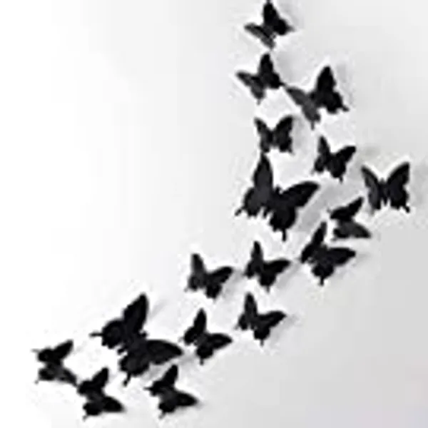 24pcs 3D Butterfly Removable Mural Stickers Halloween Wall Stickers Decal for Home and Room Decoration (Black-24pcs)
