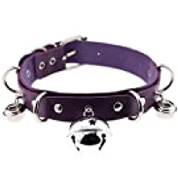 FM FM42 Multicolor PU Simulated Leather Black-tone Silver-tone 4cm Large Bell Rivets Neckband Choker Necklace