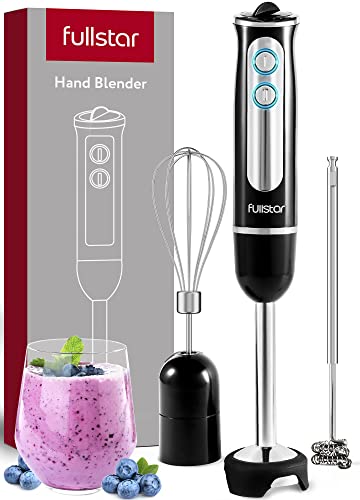fullstar Handheld Electric Immersion Blender, 3-in-1-9-Speed, 500W, Hand Mixer for Kitchen, Smoothie Black - Black - 3-in-1