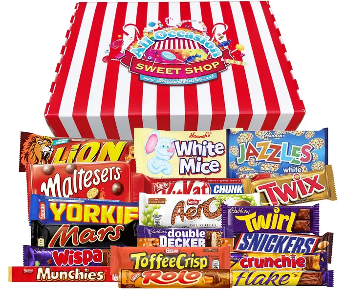 Chocolate Gift Box - 18 Full Size Chocolate Bars - Candy Striped Hamper