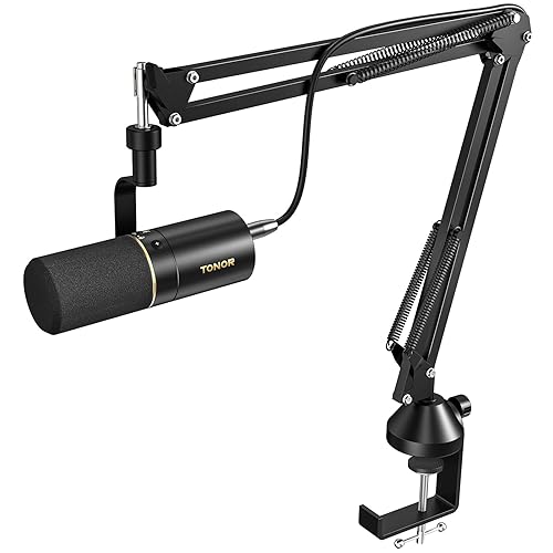 TONOR Dynamic Microphone, USB/XLR PC Microfono with Boom Arm Stand for Podcast, Recording, Live Streaming & Gaming, XLR Cardioid Studio Mic for Music & Voice-Over with 3.5mm Headphones Jack, TD510+ - Black