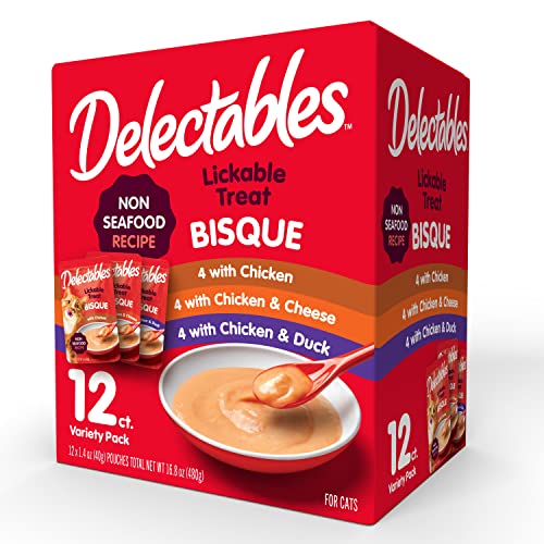 Delectables Bisque Non-Seafood Lickable Wet Cat Treats, Variety Pack, 12 Count (Pack of 1) - Variety - 12 Count (Pack of 1)