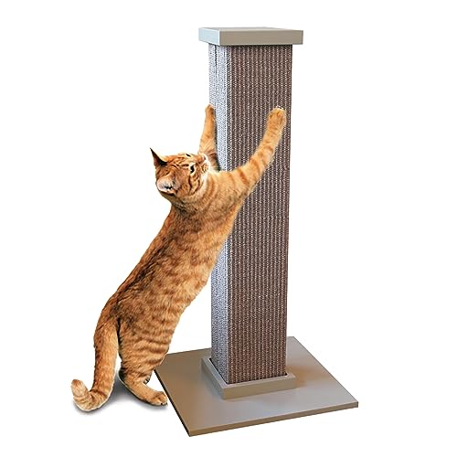SmartCat Ultimate Scratching Post – Gray, Large 32 Inch Tower - Sisal Fiber, Simple Design - For All Cats - Gray