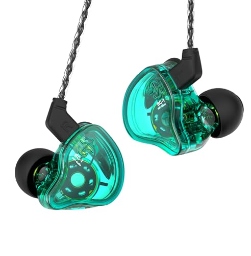 CCZ Melody inear Earphones Wired Gaming Earbuds 1DD 1BA Hybrid Drivers in-Ear Headphones iem Earbuds HIFI Bass with Ear fins, 4N OFC Cable for Drum, Studio, Editing, pc, Gaming(Green, with microphone) - with mic - Green