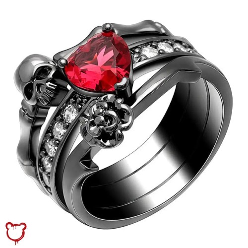 Heart Skull Ring - Gothic Edition - 7 / Black