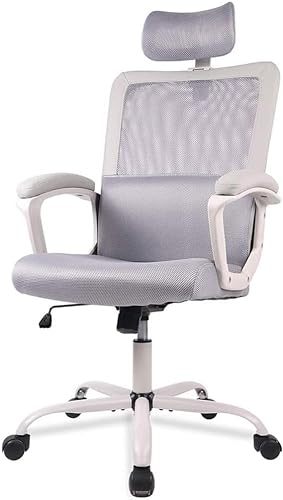 SMUG Office Desk Computer Chair, Ergonomic High Back Comfy Swivel Gaming Home Mesh Chairs with Wheels, Lumbar Support, Adjustable Headrest, Comfortable Pillow,Soft Arms,120°tilt for Bedroom,Study,Grey - Grey - 16.54D x 19.49W x 43.5H in