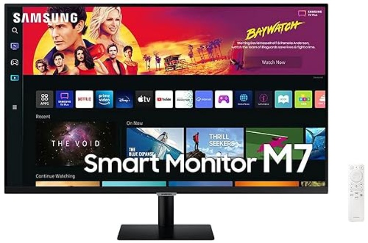 SAMSUNG 32" M70B Series 4K UHD USB-C Smart Monitor & Streaming TV, 4ms, 60Hz, HDR10, Wireless Display, Gaming and IoT Hubs, Alexa Built in, LS32BM702UNXGO, 2022, Black - Black - 32-inch - M70B - Adjustable Stand