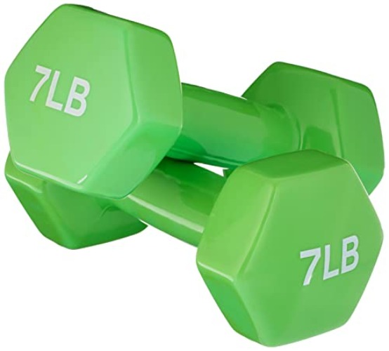 Amazon Basics Vinyl Coated Dumbbell Hand Weights - 7 Pounds, Pair