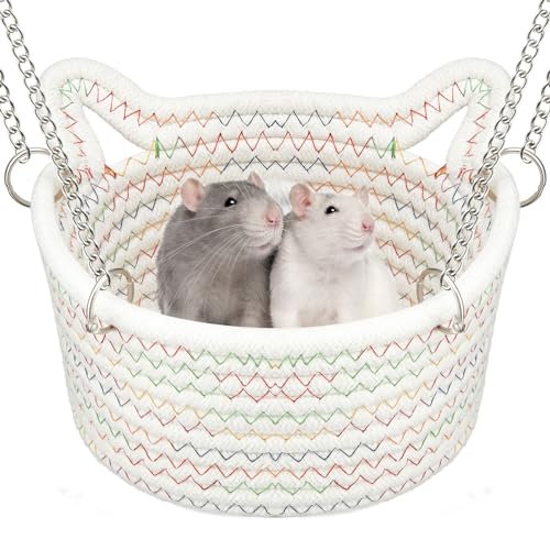 JWShang Extra Large Rat Hammock for Cage, Woven Basket Rat Hanging Hammock, Rat Cage Accessories, Rat Snuggling Sleeping Bed Hideout for 2 or 3 Adult Rats, Ferret, Squirrel, Chinchilla (Large) - XL