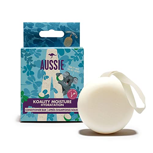 Aussie Moisturising Vegan Conditioner Bar with Australian Macadamia Nut, Solid Travel Toiletries for Damaged & Dry Hair (75G) Rich Lather, 96% Natural Origin, Cruelty Free & Recyclable Box