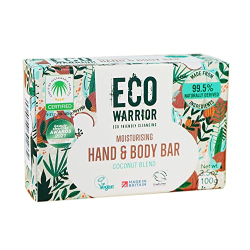 Eco Warrior Moisturising Body & Hand Soap Bar-Vegan, Cruelty Free, No SLS or Parabens, Richly Nourishing Coconut Blend and Pure Essential Oils including Vanilla-Natural, Eco Friendly Bar of Soap, 100g - 100 g (Pack of 1)