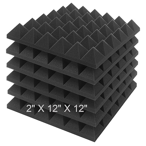 JBER Acoustic Sound Foam Panels, 6 Pack 2" X 12" X 12" Charcoal Soundproofing Treatment Studio Wall Padding Sound Absorbing Fireproof Pyramid Black Wall Panel… - 5 X 30 X 30cm - Black-6 pack-Non Self Adhesive-Pyramid