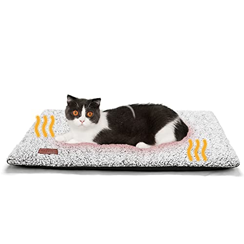 Self Warming Cat Bed Self Heating Cat Dog Mat 24 x 18 inch Extra Warm Thermal Pet Pad for Indoor Outdoor Pets with Removable Cover Non-Slip Bottom Washable - 24.0"L x 18.0"W x 1.0"Th - A-Light Gray