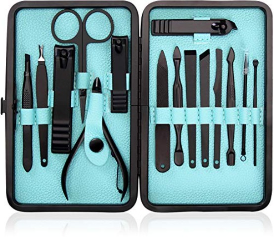 Utopia Care - 15 in 1 Stainless Steel Professional Manicure Pedicure Set Nail Clippers Kit – Portable Travel Grooming Kit - Facial, Cuticle and Nail Care for Men and Women (Black) - Black