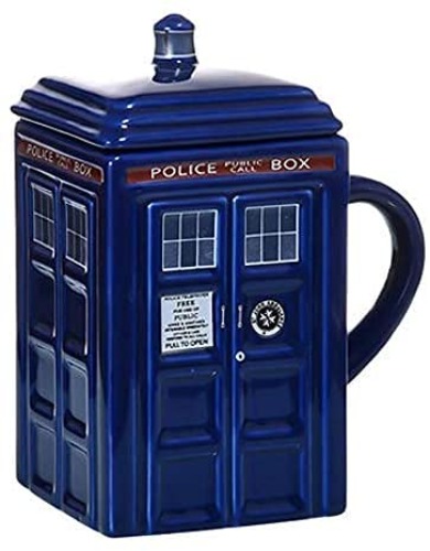450ml Doctor Who Tardis Police Box Ceramic Mug Cup with Lid, Creative Cartoon Square Shaped Ceramic Coffee Mug for Tea Coffee Mug Funny Creative Gift Kids Men - B