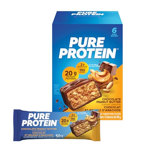 Pure Protein Bars - Nutritious, Gluten Free protein bar, made with Whey protein blend - low sugar, protein snack. Deliciously satisfying. Chocolate Peanut Butter (Pack of 6) (Packaging May Vary) - Chocolate Peanut Butter - Protein Bars