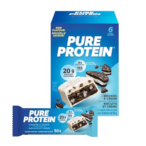 Pure Protein Bars - Nutritious, Gluten Free protein bar, made with Whey protein blend - low sugar, protein snack. Deliciously satisfying. Cookies and Cream (Pack of 6)
