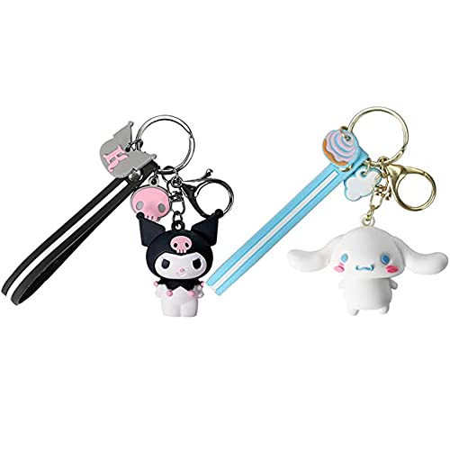 ACCENE Cute Kawaii Accessories Anime Keychain Adorable Key chain Keyring Handbag Cinnamoroll Keychain - Blue + Black