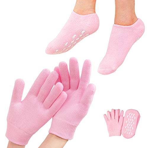 Moisturizing Glove and Sock, Gel Spa Moisturizing Therapy Sock ＆ Glove, Soften Repairing Dry Cracked, Hands Feet Skin Care, Effective in Repair Dry and Chapped Hands and Feet Skin Care (4 PCS）) - Pink