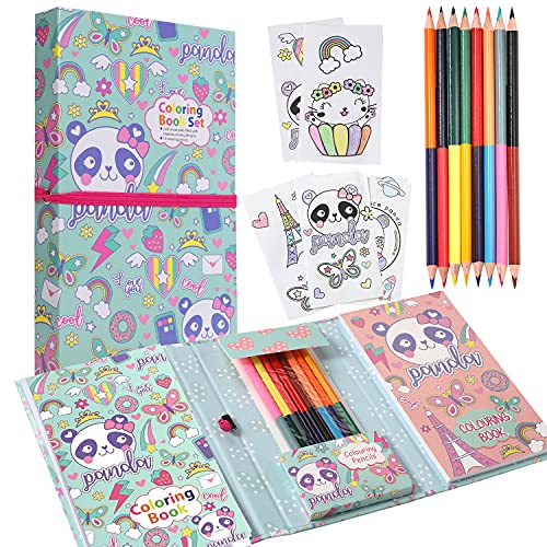 Panda Coloring Pads Set for Girls, Panda Coloring Book, 60 Coloring Pages and 16 Colored Pencils for Drawing Painting, Birthday for Girls Boys Kids Ages 3-12 - Panda Coloring Pages Set