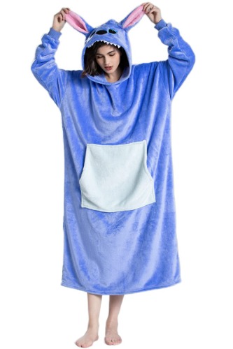 Blanket Hoodie Oversized Wearable Blanket Sweatshirt for Women Men Adults Giant Animal Blanket with Sleeves and Pockets - One Size Blue