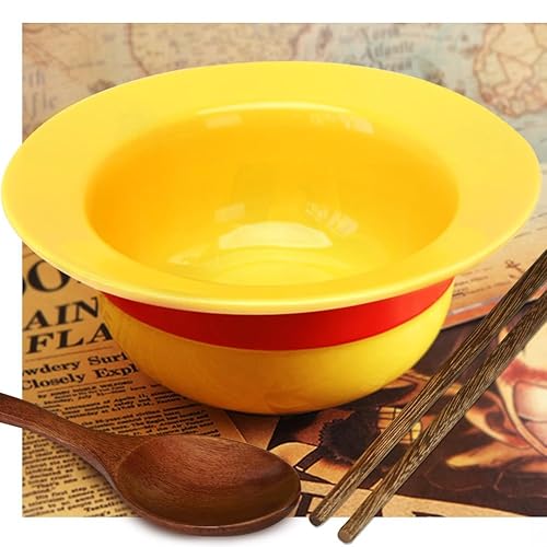 OP Anime Ceramic Japanese Straw Hat Ramen Bowl Set, Nice Thick Ceramic Perfect Size for Ramen Cereal Salad with Spoon & Chopstick, Good Ideal Gift for Anime & Christmas & New Year