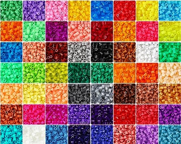 Libima 56 Bags Fuse Beads Bulk Fuse Beads for Kids Art and Crafts 5 mm Assorted Iron Beads Set Rainbow Melty Beads Multicolored Fuse Beads for Birthday Gift Bracelet Making Accessories (56000 Pcs) - 56000