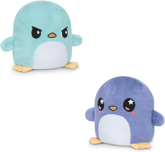 TeeTurtle, Reversible Penguin Plushmate, Starry Purple + Angry Light Blue, Show Your Mood Without Saying a Word!