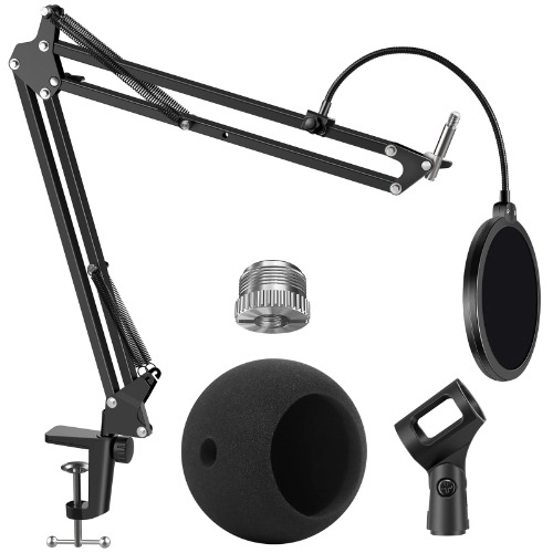 InnoGear Adjustable Mic Stand for Blue Snowball and Blue Snowball iCE Suspension Boom Scissor Arm Stand with Microphone Windscreen and Dual Layered Mic Pop Filter, Max Load 1.5 KG, Medium - Medium