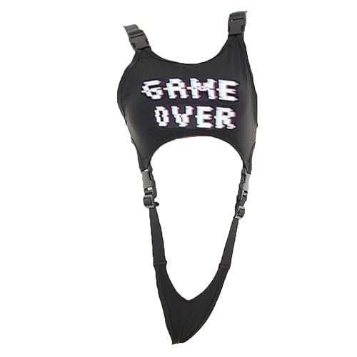 JasmyGirls Cosplay Lingerie Anime Bikini Costume Goth Buckle Crop Tops Rave Outfit Sexy Game Over Bodysuit Punk Slingshot - Black - Small-Medium