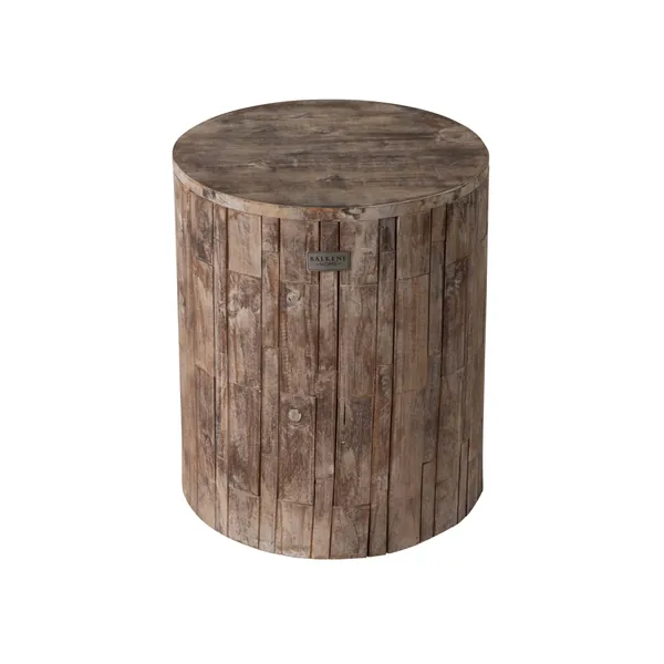 Patio Sense 62420 Elyse Round Rustic Garden Stool Wood Outdoor Seating & End Table Portable Adaptable Outdoor Furniture - Seasoned Patina Finish