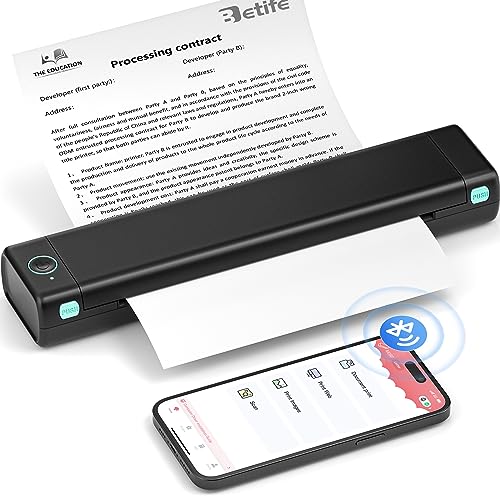Portable Printers Wireless for Travel M08F Wireless Bluetooth Printer Support 8.5" X 11" US Letter, Inkless Thermal Compact Printer Compatible with Android and iOS Phone & Laptop - Black&Green - Letter Printer