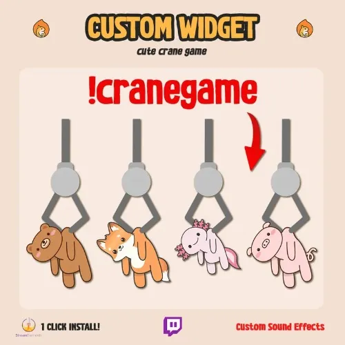 Chat Widget Claw Game / Twitch Chat Widget / Animated Fox Frog Cat Pig Bear Axolotl / Cute Chat Crane Game / Customize Stream Widget
