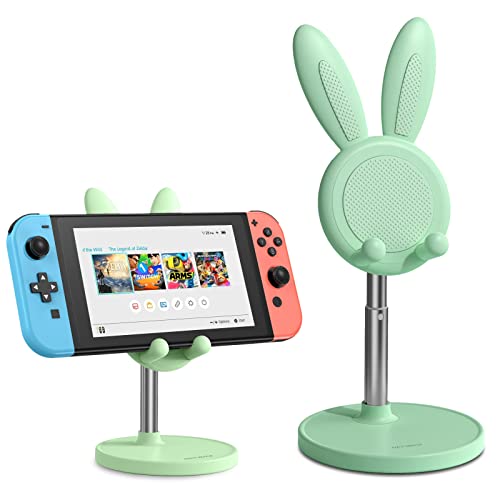 OATSBASF Cell Phone Stand, Adjustable Cute Bunny Phone Stand for Desk, Kawaii Phone Holder Stand, Compatible with All Mobile Phones, iPhone, Kindle, Switch (Green) - green