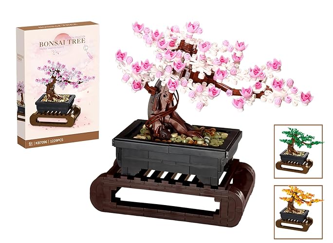 Cherry Blossom Tree Building Sets,Le-go Bonsai Tree Sets for Adults,3 in 1 Botanical Collection DIY Plant,Gift for Home Decor and Office Art
