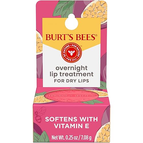Burt's Bees Overnight Lip Sleeping Mask, 0.25 oz - Moisturizing, Hydrating, Exfoliating, Reduces Fine Lines, Ceramide Infused, Passionfruit Scent - Passionfruit - 0.25 Ounce (Pack of 1)