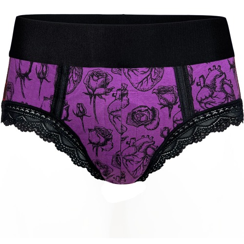 Duo Panty Harness - Hearts & Roses Purple | M