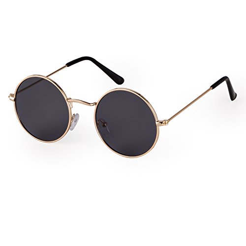 SORVINO Small Round Trendy Sunglasses Reflective Lens Unisex Glasses Steampunk(Gold/Grey, 50) - Gold/Grey