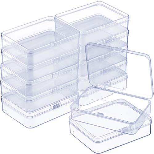 SATINIOR 12 Pack Clear Plastic Beads Storage Containers Box with Hinged Lid -4.45 x 3.3 x 1.18 Inch