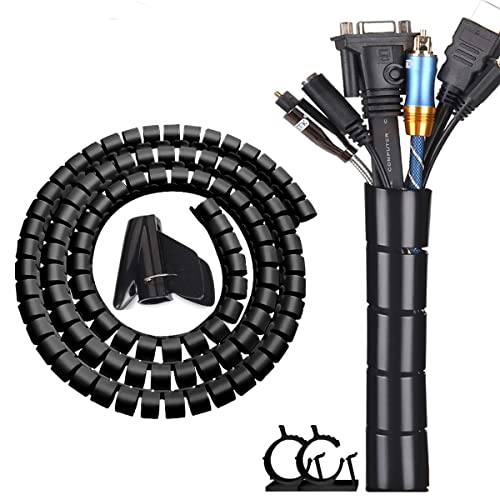 Fanoshon Black Computer Cable Management Sleeve Tube Under Desk Cord Organizer, 7/8 inch -5 ft Cover Wrap Easy to Install Messy Wire Solution for TV Office PC, Pet Chew and Bite Proof Cable Protector - 22MM -1PACK - Black 01