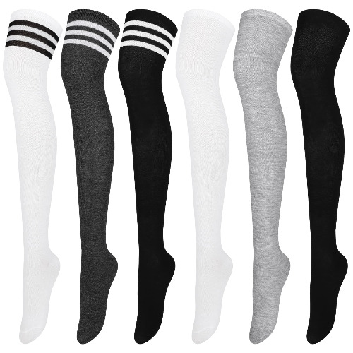 Aneco 6 Pairs Over Knee Thigh Socks Knee-High 