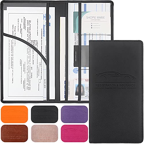 Car Registration and Insurance Holder, Premium Leather Registration and Insurance Card Holder,vehicle Glove Box Car Organizer,wallet Accessories Case with Magnetic Shut for Cards, Essential Document, Driver License (Black) - Black