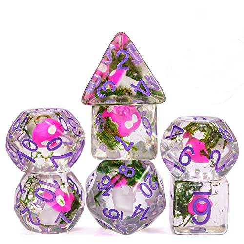 UDIXI 7PCS Polyhedral DND Dice, D&D Dice Set Filled with Mushroom and Seaweed for Role Playing Dice Games as DND RPG MTG Table Games (Seaweed) - Seaweed Mushroom