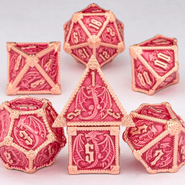 Dragon DnD Dice, Full Set Dice for Dungeons and Dragons, D20 D12 D10 D8 D6 D4, Polyhedral Dice, RPG Dice, D&D, Pink Dice, DnD Gifts